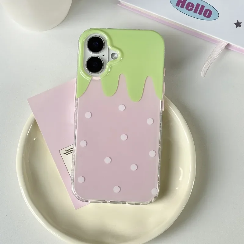 Funda de silicona rosa con lunares de fresa, lujosa y a prueba de golpes para iPhone 17 AIR 16 15 14 13 12 11 Pro MAX Plus, estilo Y2K 6