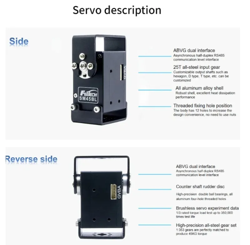 24V 45kg Brushless Steel Gear XM430-W350-T Dynamixel RS485 Servo per robot industriale Progetto di ingegneria fai da te Servos RC in metallo