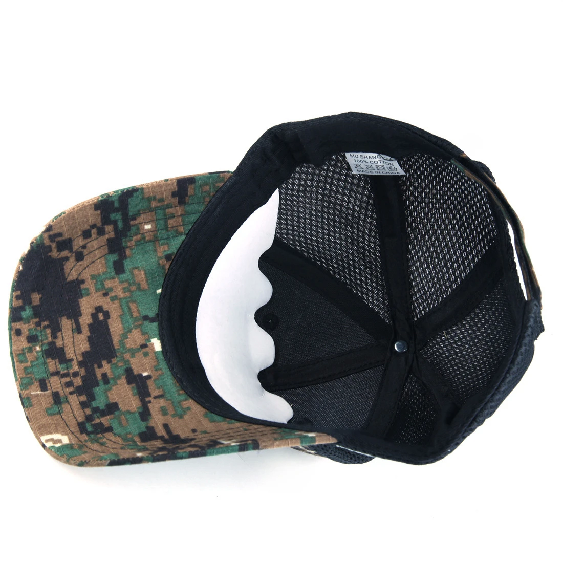 Men’s Tactical Mesh Trucker Hat, Camouflage Outdoor Baseball Cap with Removable Embroidered Patch, Adjustable Snap‑Back Sun Hat