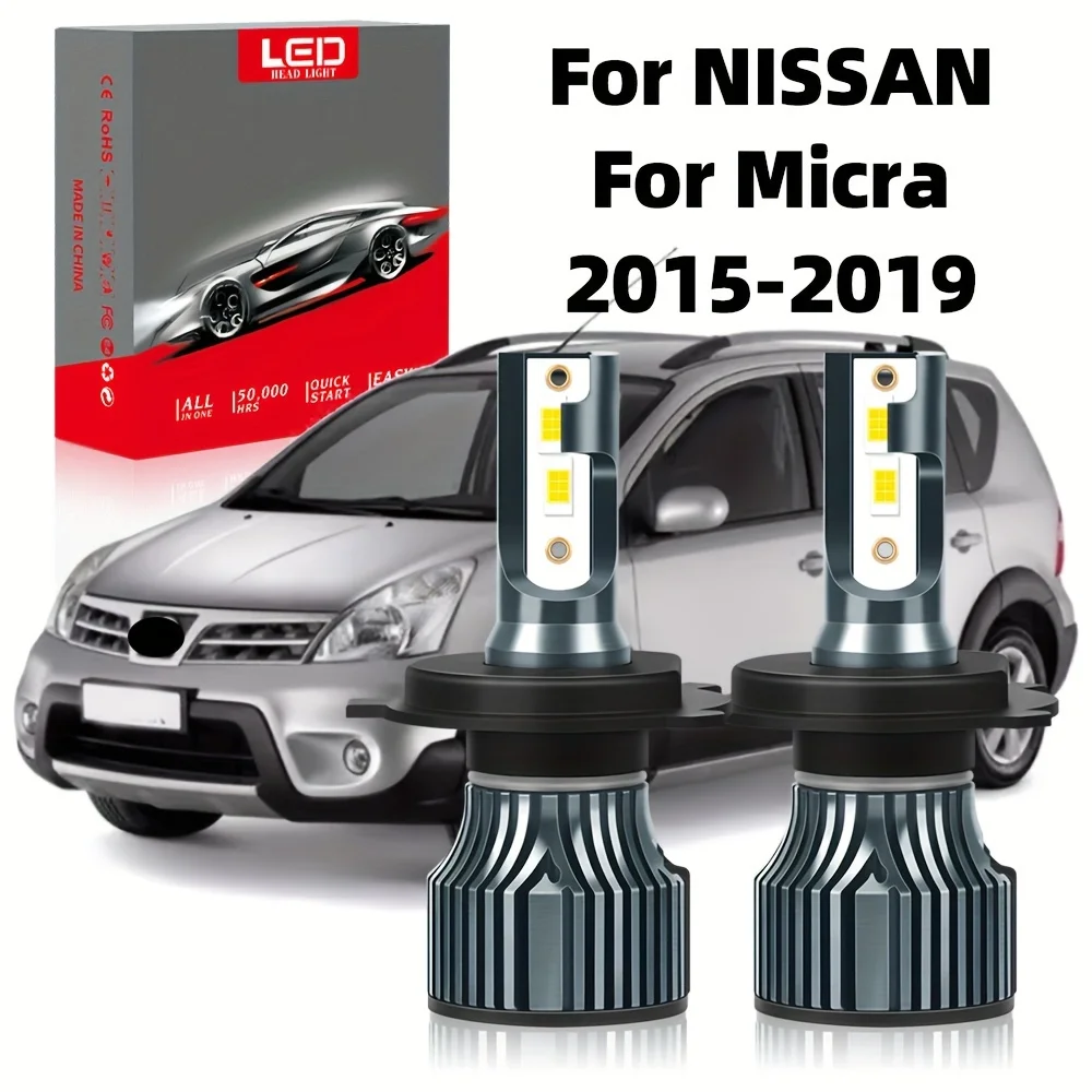 Fit For NISSAN Micra (2015-2019), H4 High Low Beam All In One Ultra Bright LED High-Brightness CSP Chip, Plug-N-Play, Pack of 2