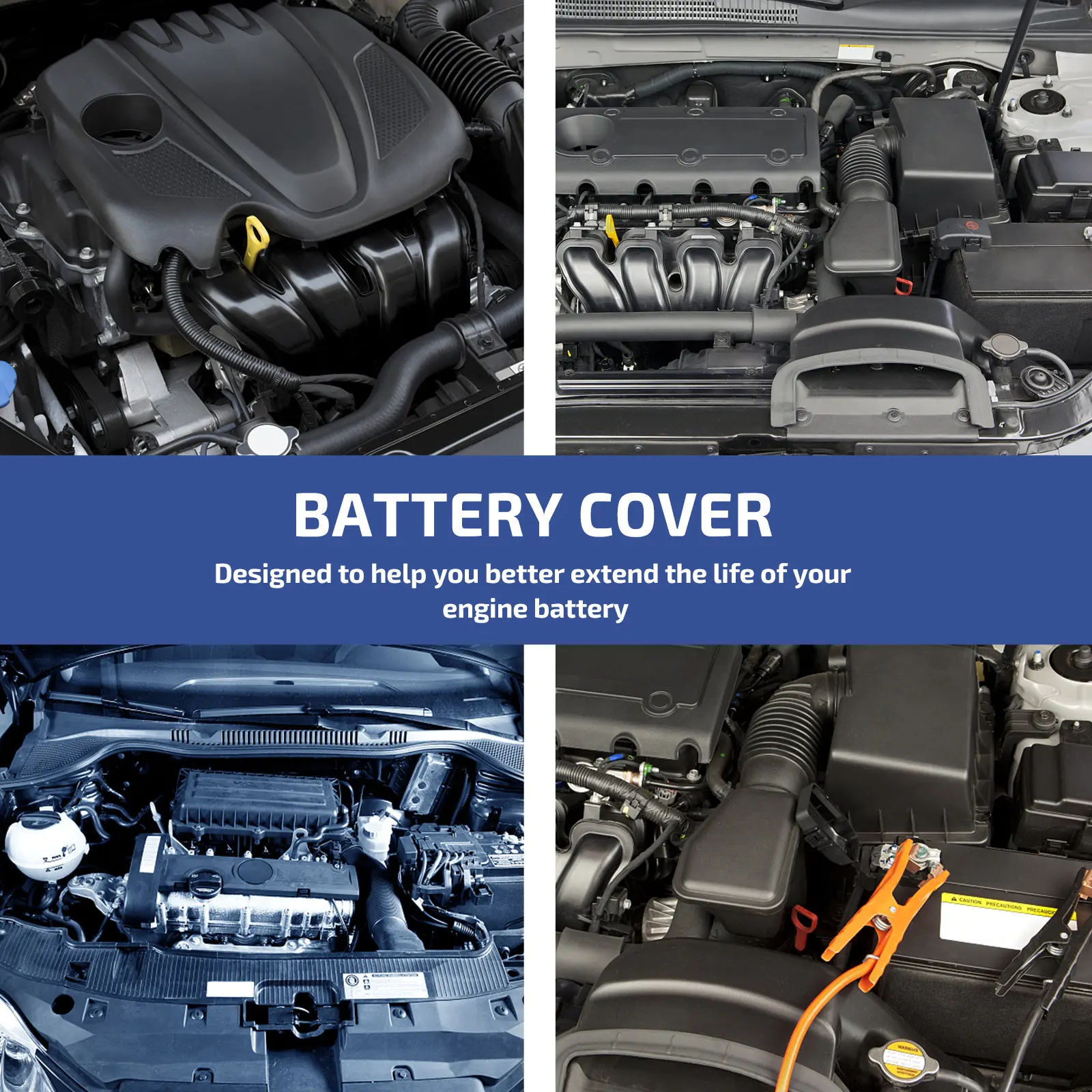 1Pcs Engine Battery Protector ABS Material Non Slip Stable Fireproof Dustproof Car Motor Battery Cover Universal Fit All