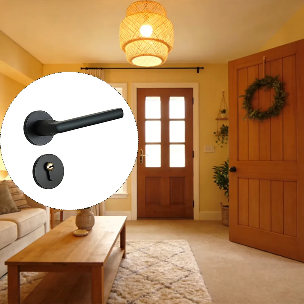 

Комплект дверных замков и ручек черного цвета из марганцевой стали с бесшумной работой и простым монтажом