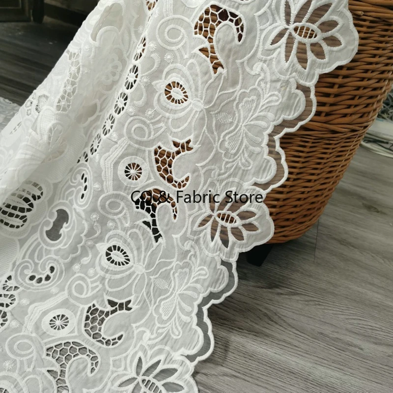 Off White Cotton Lace Fabric For Women, Making Skirt Clothing, Wedding Dress Fabric, DIY Women's Embroidery, Hollow Cloth