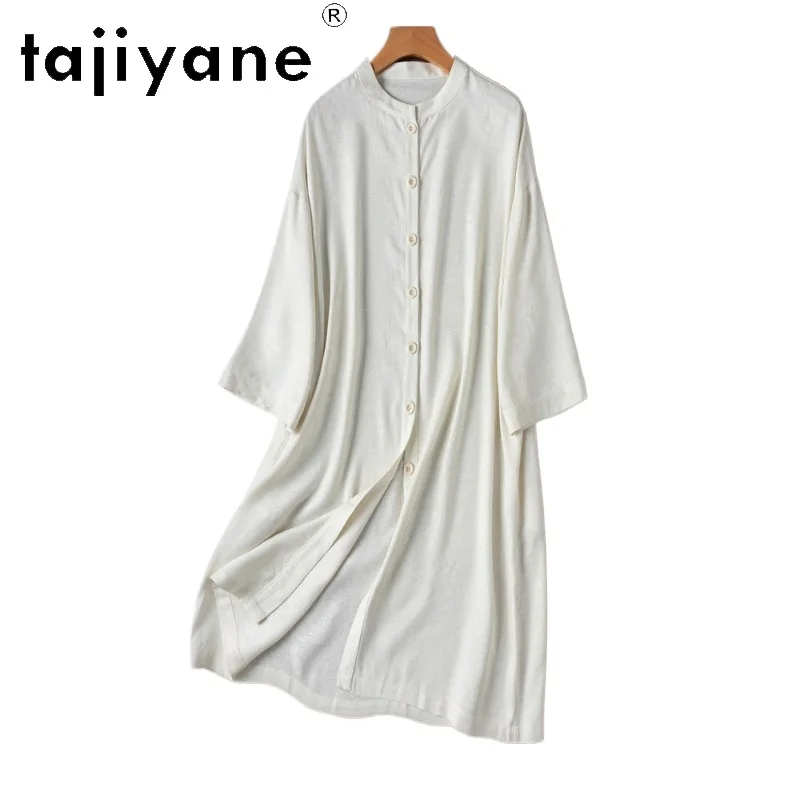

TAJIYANE 100% Шелковое платье из тутового шелкопряда, женское элегантное белое свободное платье-рубашка, повседневные платья для женщин, весна 2026, женская одежда, платье