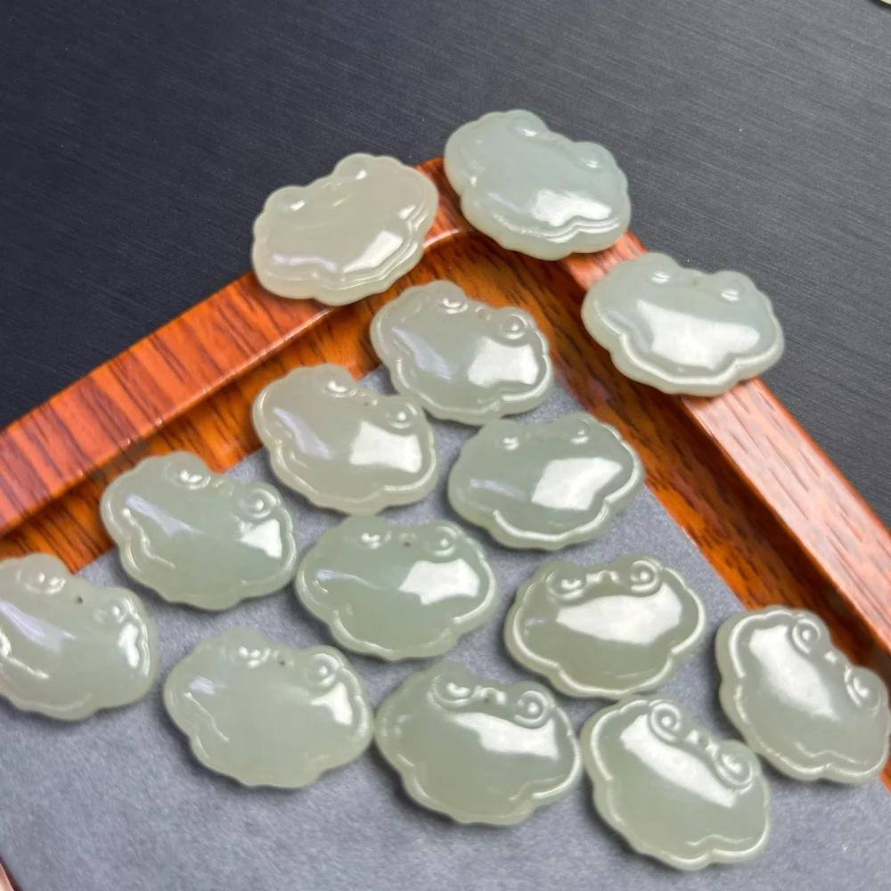 10PCS Natural Hetian Jade Ruyi Carving Pendant Crystal Carving Children Cute Jewelry Healing Holiday Gift 19MM