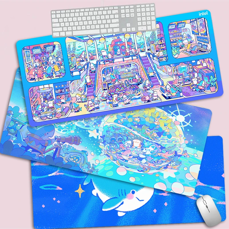 

Large Mouse Pad 1200X600mm Kawaii Shark Mouse Mats Gamer Cute Pad for Computer Mouse XXL bule Gaming Accessories Laptop Desk Mat