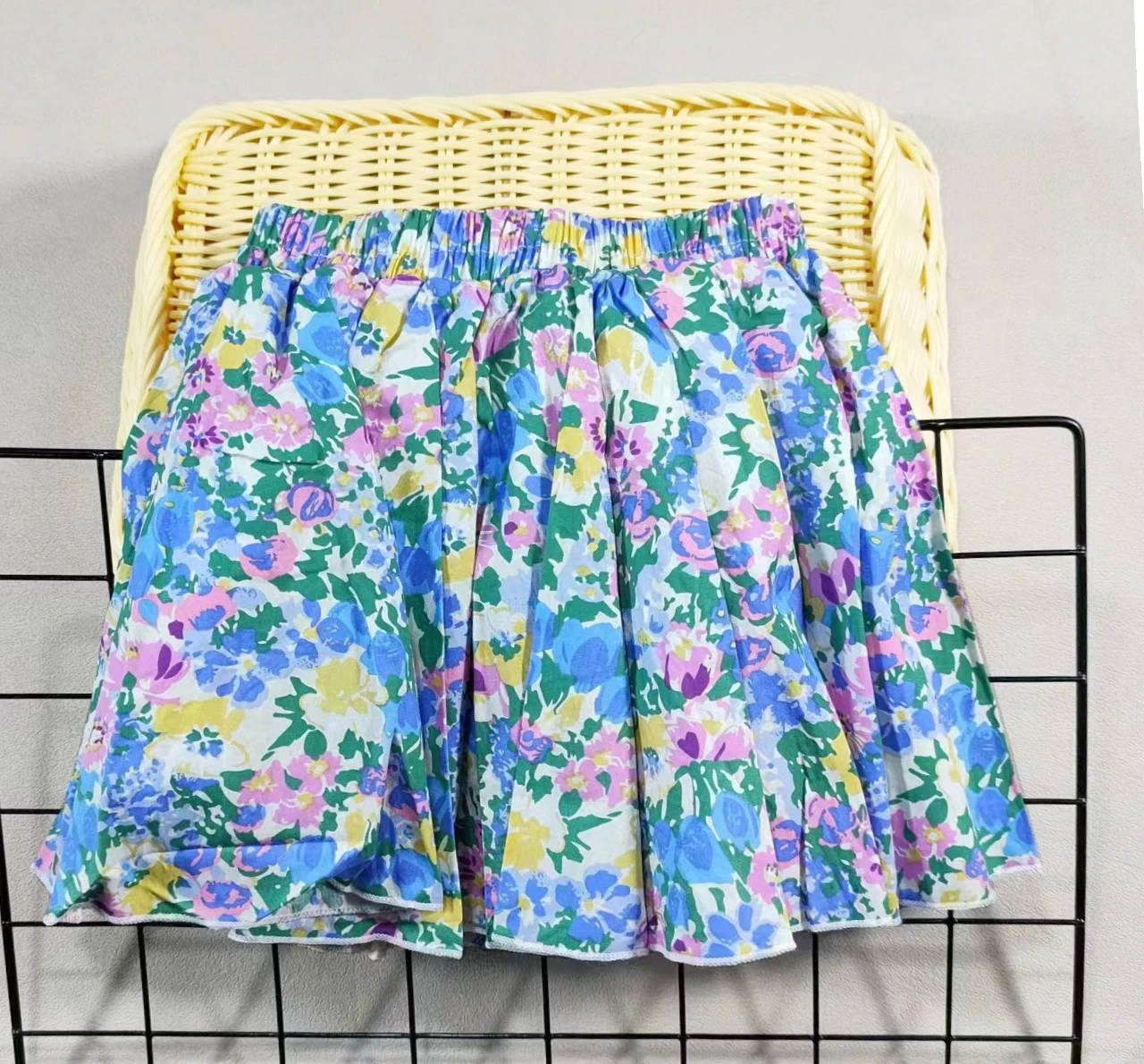 Mädchen-Rock aus Baumwolle mit Blumenmuster, Prinzessin, Hundert-Falten, süßer großer Mädchen-Tutu-Rock, elastische Taille, Minirock, Kinderrock – Detail 12