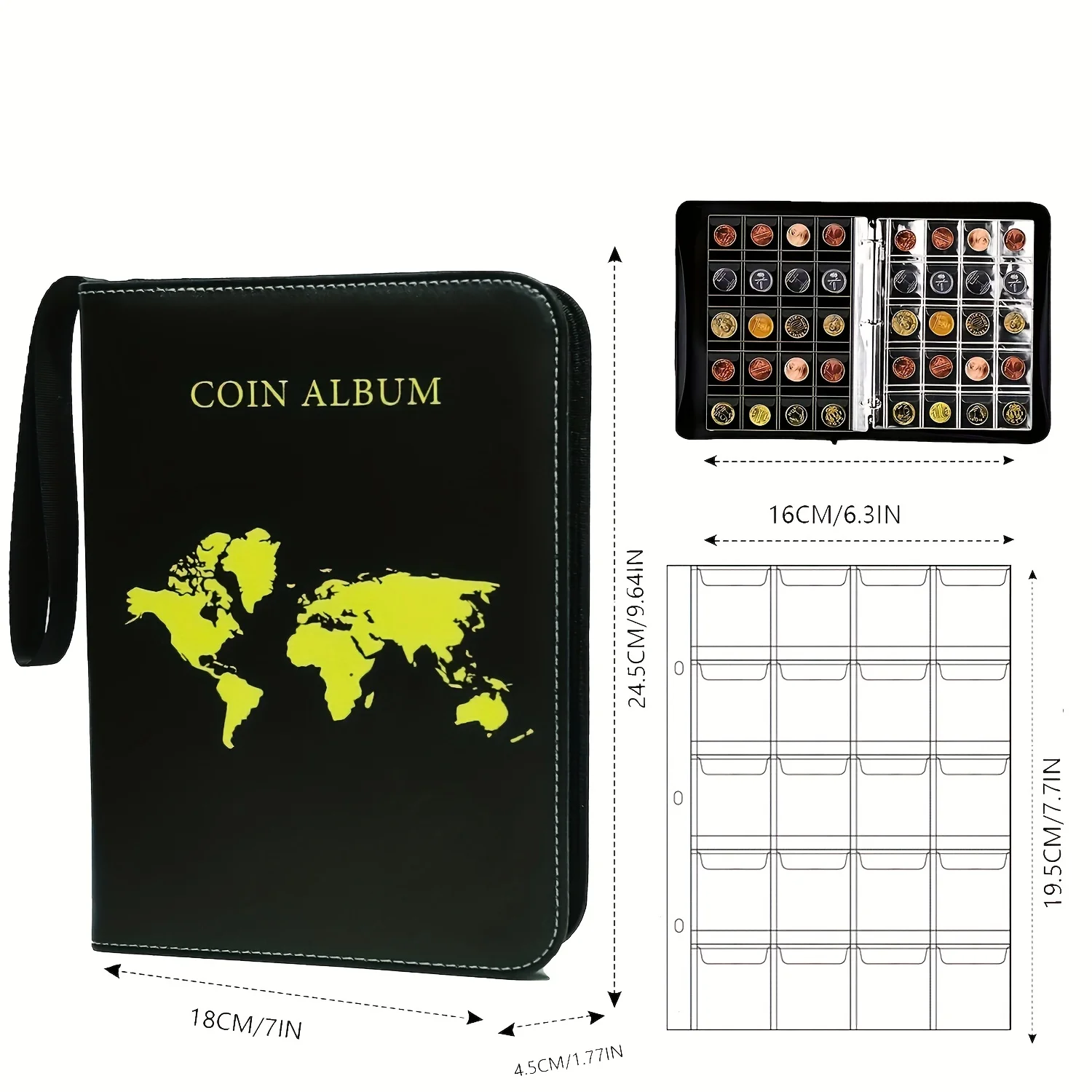 حامل كتب مجموعة العملات المعدنية لهواة الجمع، ألبوم جمع 200 جيبًا و20 حافظة تخزين لعرض الأموال الورقية