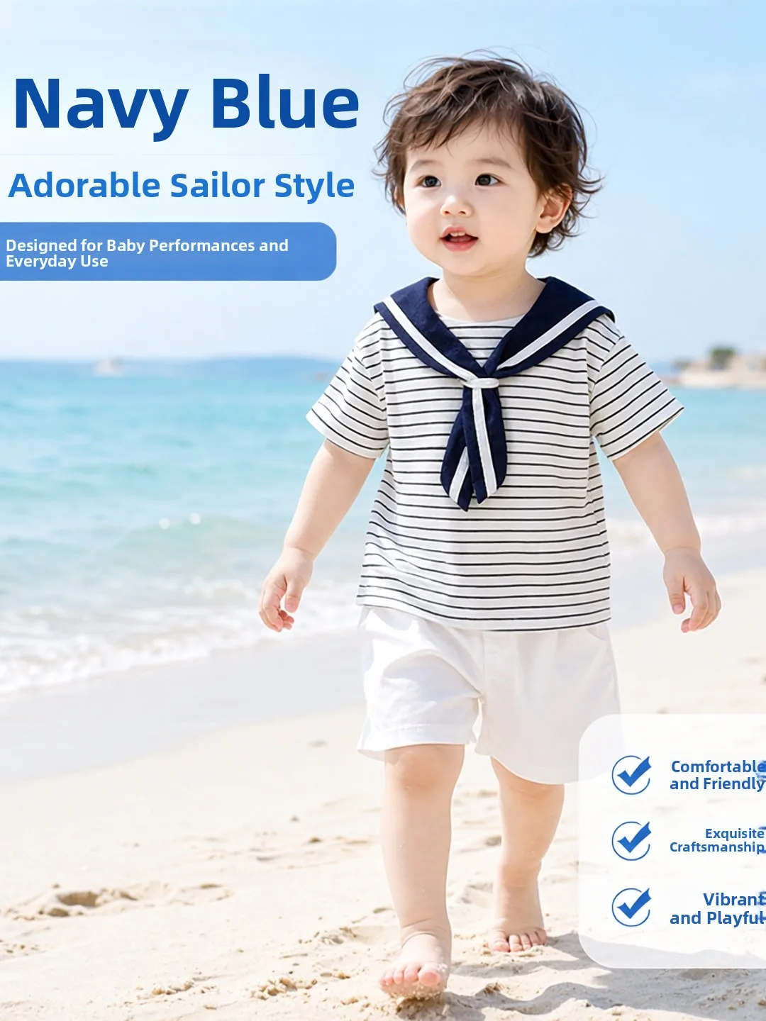 Naval Style Children's Outfit Short Sleeve Sea Soul Shirt Naval Collar Sailor Suit Performance Clothes Summer Children's Clot...