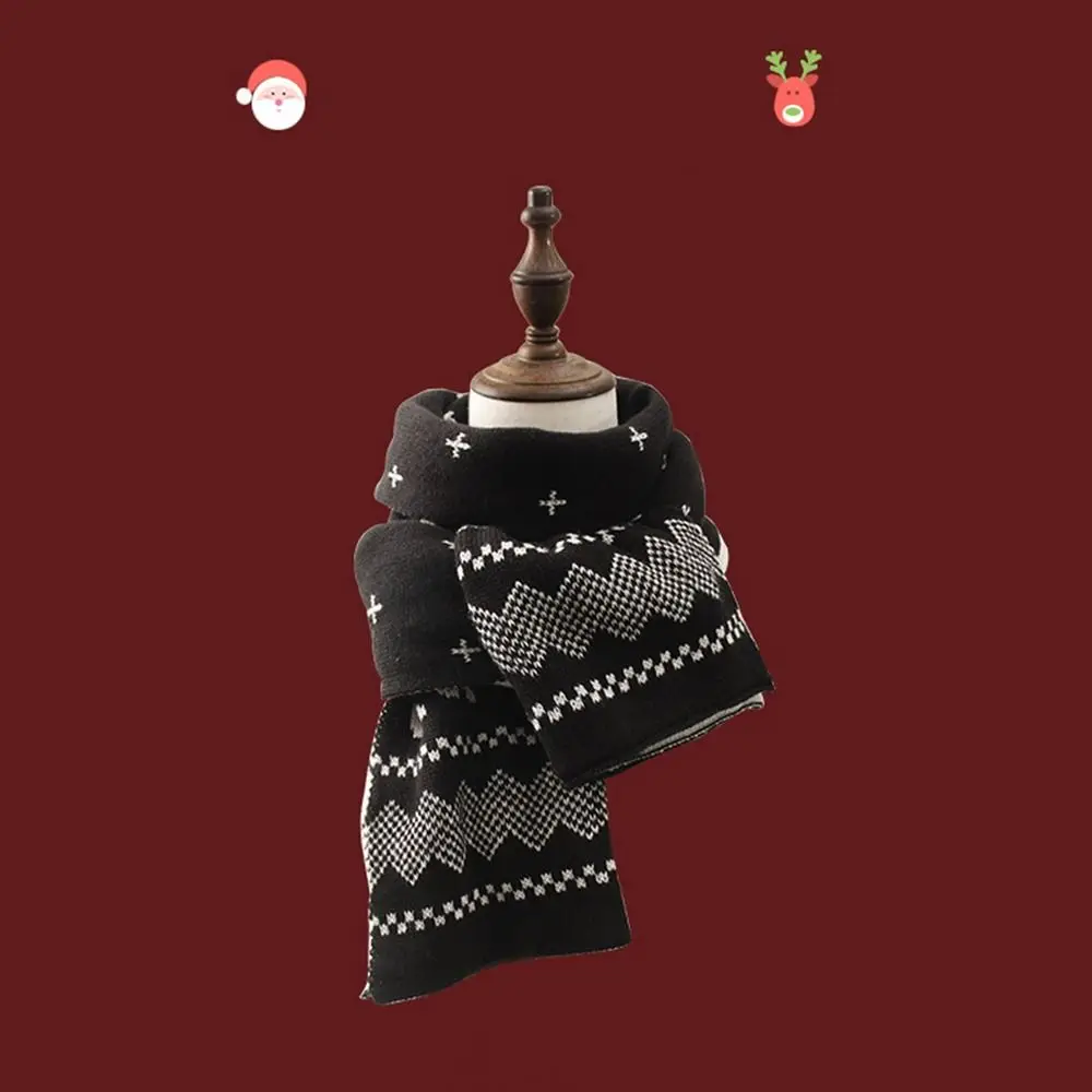 Bufanda larga con estampado navideño de moda, bufandas tejidas con estampado de copos de nieve, bufanda roja cálida de doble cara para invierno para exteriores