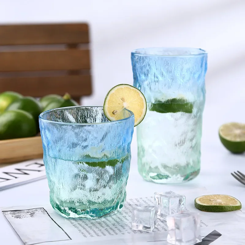 Cocktail Glass INS Nordic Creative Gradient Blue Bark Glacier Juice Bubble Water Cup Coffee Milk Glass Cup Wine Glass