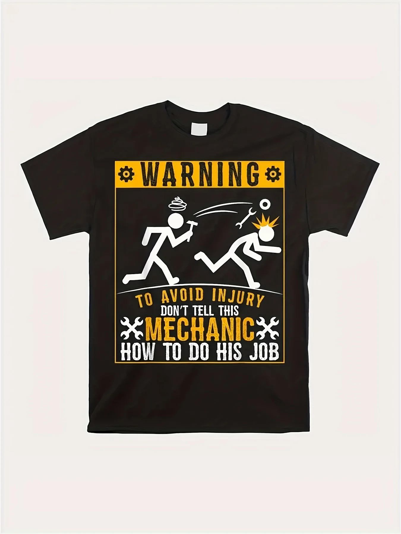 [220g Camiseta de advertencia para mecánico automático] Mecánico automático Divertido diciendo advertencia para evitar lesiones Camisa mecánica 2024 Deporte para hombres Negro
