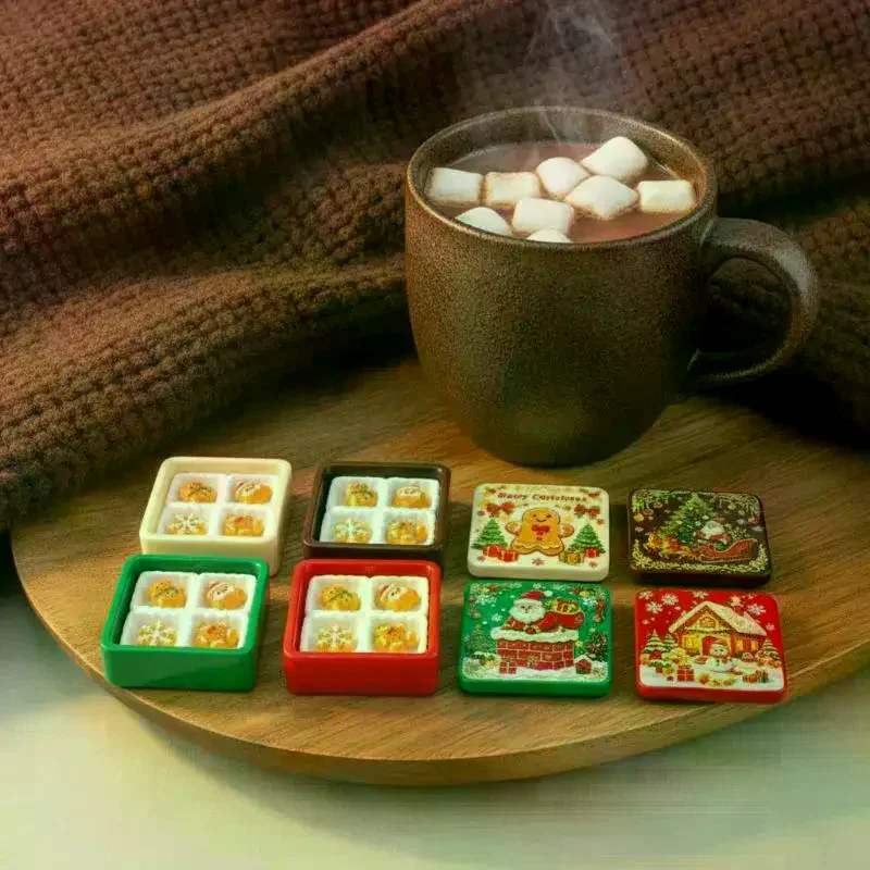 Cute Christmas Gingerbread Biscuit Gift Box 3D Resin DIY For Keychain Parts