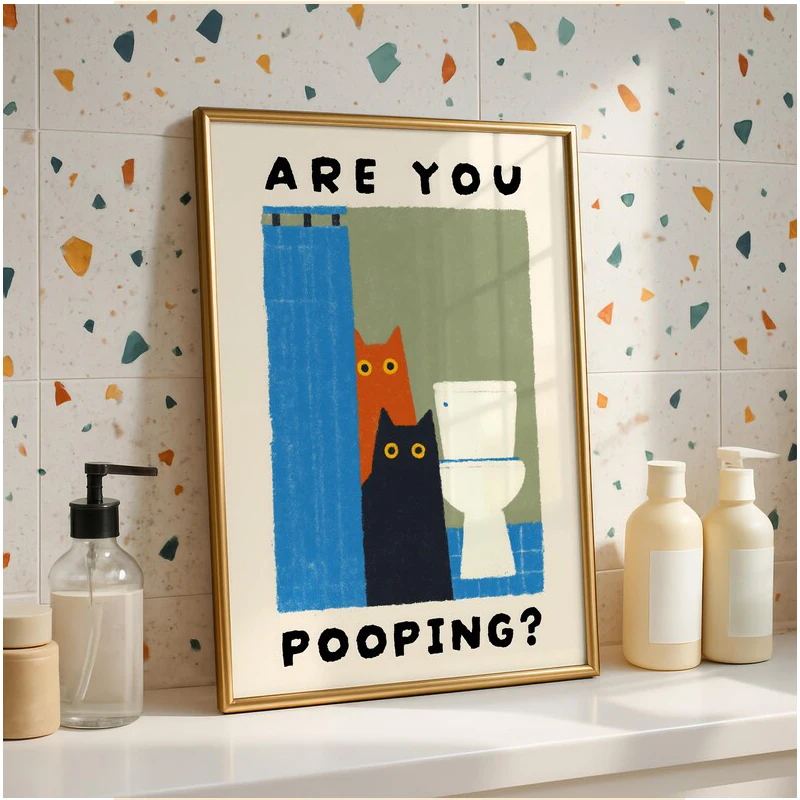 Are You Pooping Cat Wall Art Print Funny Bathroom Humorous Cat Poster for Bathroom Decor, Cute Cat Print, Funny Toilet Art Gift