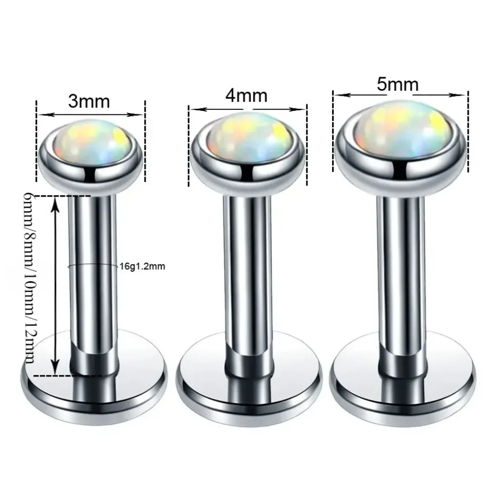 3 قطعة 3/4/5 مللي متر أوبال داخليا الخيوط Labret مسمار مونرو الشفاه الصلب 6/8/10/12 مللي متر بار الزنمة الأذن الأنف الدائري ثقب مجموعة