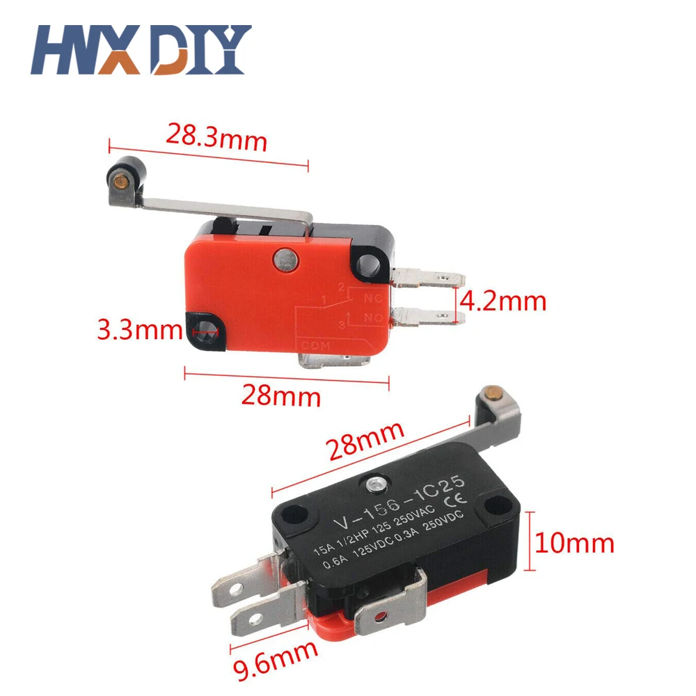 10pcs Durable Micro Limit Switch V-156-1C25 Long Hinge Roller Momentary SPDT Snap Action