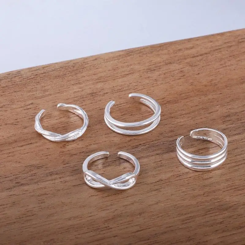 31BB Set of 4 Beach Foot Jewelry Adjustable Toe Rings for Women Girls Vacation Essential Alloy Comfortable Daily Wear