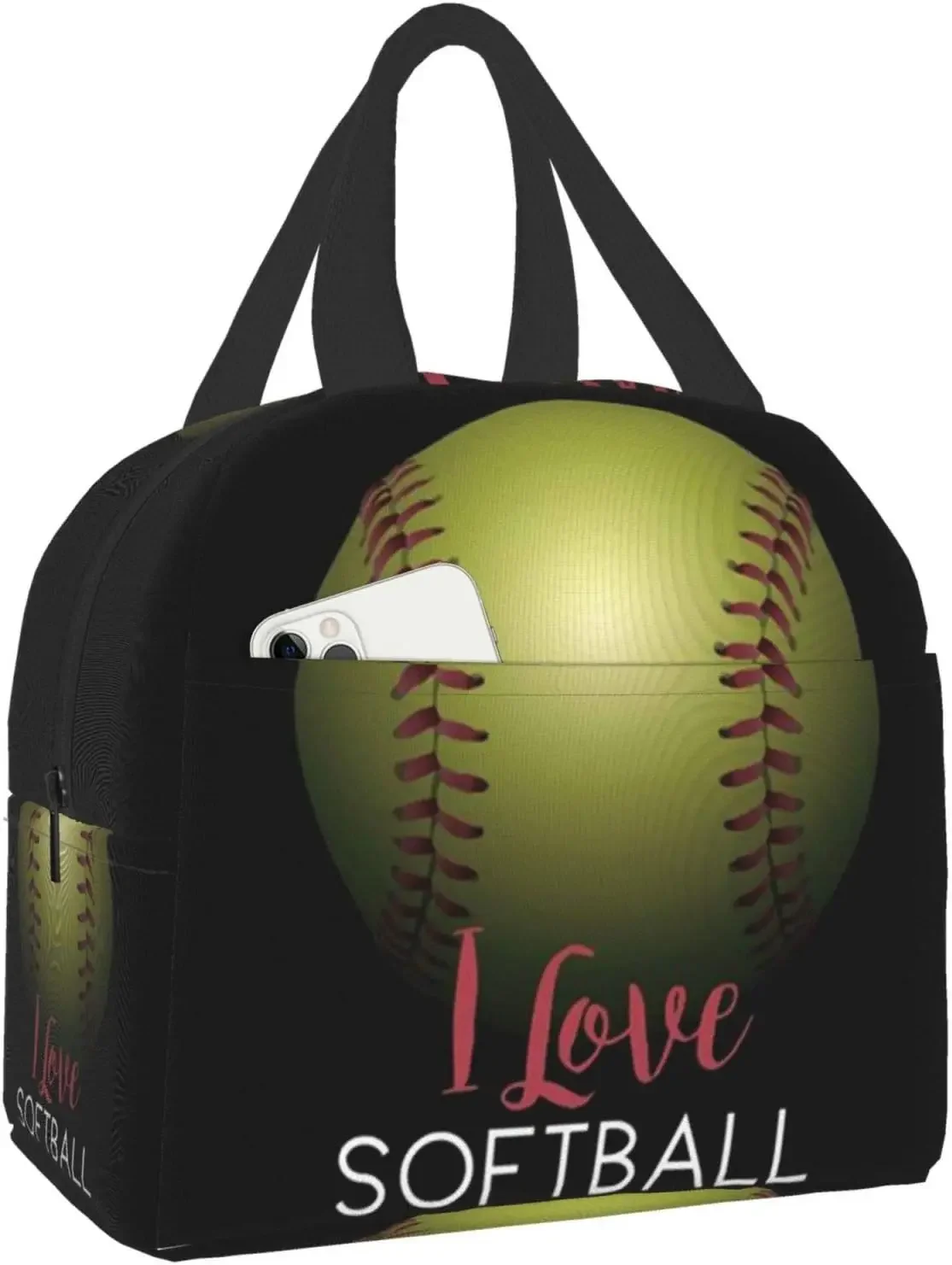 I Love Softball Insulated Lunch Bag for Women Reusable Cooler Thermal Bento   Box Leakproof Tote with Zipper Closure