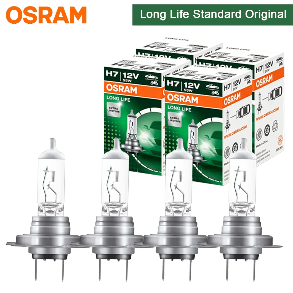 OSRAM LONG LIFE H7 12V 55W Headlight Lamp Automotive Standard Halogen Bulbs 64210L Wholesale 2pcs 4pcs 6pcs per Box