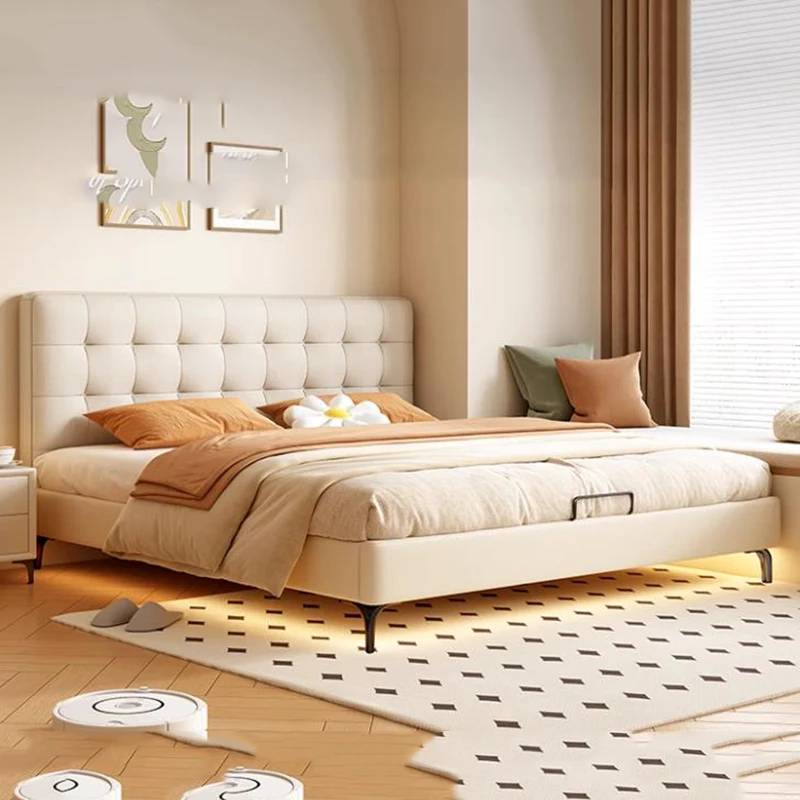 

Frame Bedroom Bed Leather Design Storage Space Saving Bed Sleeping Floor Massage Modern Headboards Beliche Unique Furniture