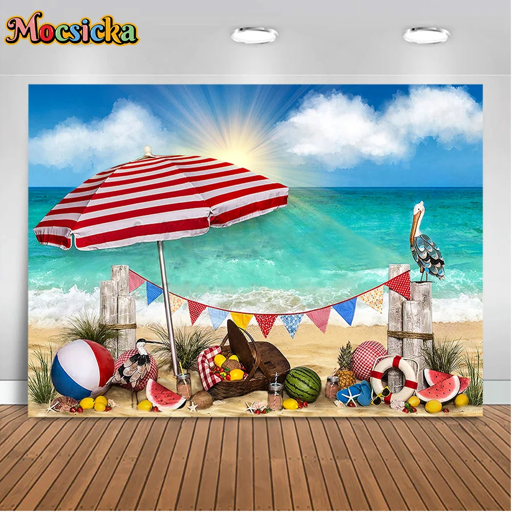 Mocsicka летний пляжный фон для фотосъемки, тропический океан, пальма, дизайн для вечеринки, декор для фотобудки, реквизит нестандартного размера
