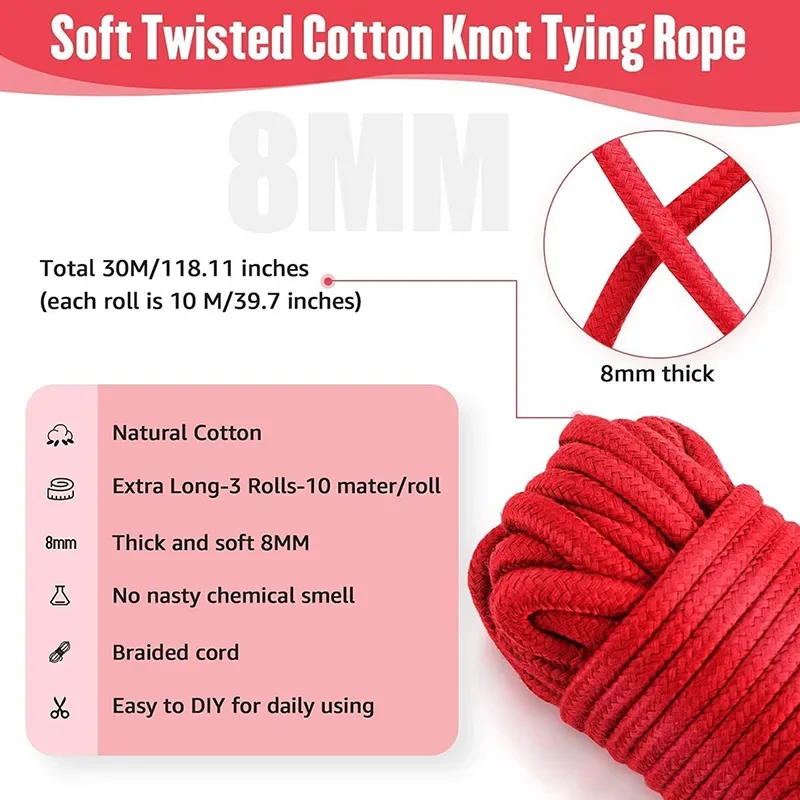 32 Feet/10m 3 Pack SM Bondage Rope Kit  Restraints Adult Sex Toy for Women Beginner Restraint Kit SM Toys for Couples Sex Play