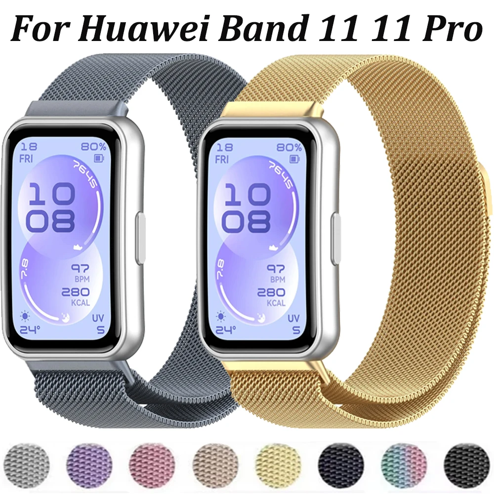Metall-Milanese-Armband aus magnetischem Edelstahl für Huawei Band 11 11 Pro, Sport-Smart-Armband für Huawei Band 11 Pro, Uhrenarmband