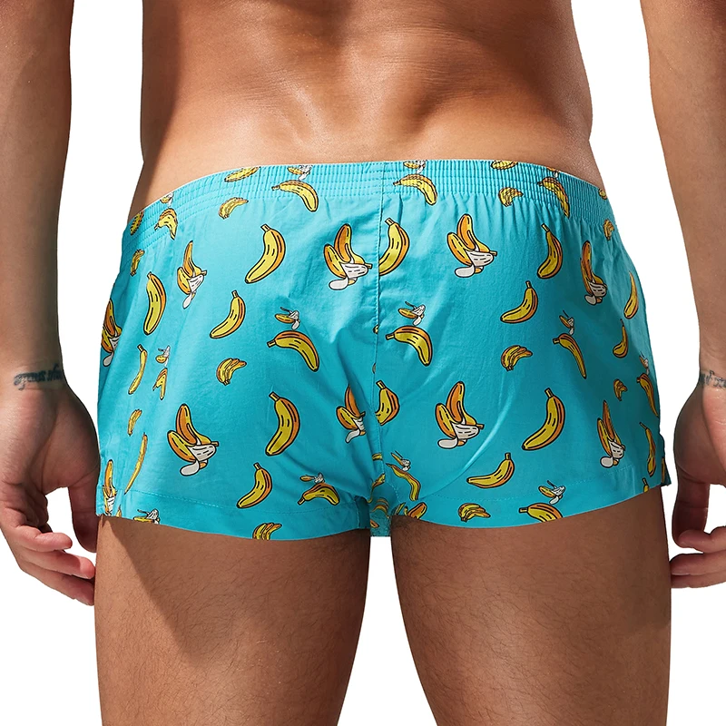 Men's Pure Cotton Flat Cornered Underwear, Aro Pants, Button Closure, Plaid Pattern, Sports and Leisure Low Waist Slim Fit