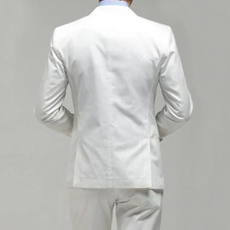 Trajes formales de negocios blancos para hombre, trajes de boda hechos a medida con solapa en pico de dos piezas para novio (chaqueta + pantalones)