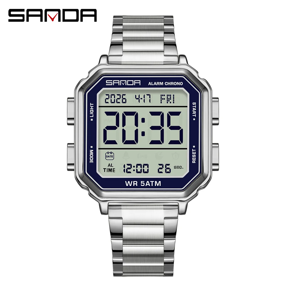 SANDA New SD6379 Men's Fashion Electronic Watch Calendar Night Light Stopwatch Timer Alarm Clock