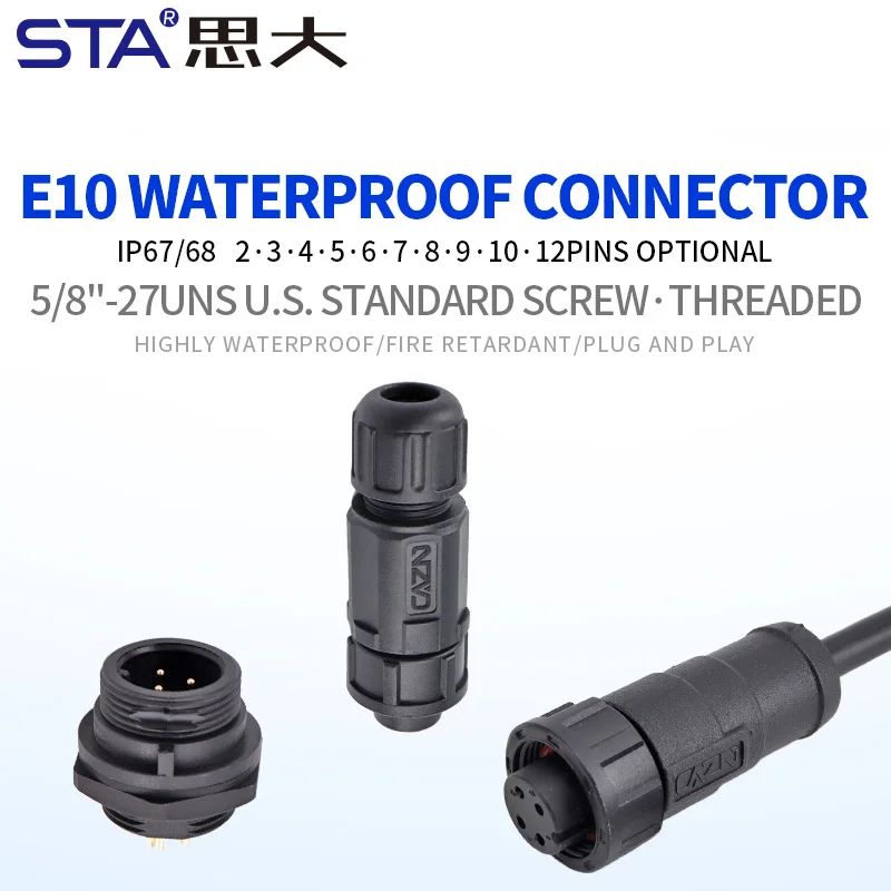 E10 Equivalent LTW  Threaded lock Waterproof Plastic male Female IP67 2 3 4 5 6 7 8 10 12 Pin Poles Connector