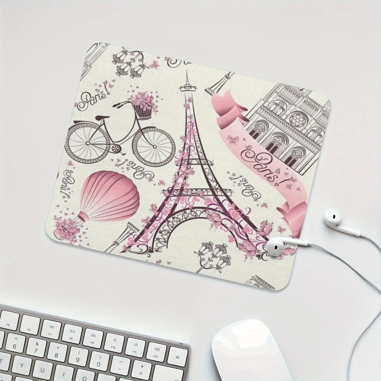 Love Paris Vintage Floral Eiffel Mouse Pad Computer Mouse Pad Desk Mat Kawaii Desk Pad Office Rug Mouse Mat Offices Accessories