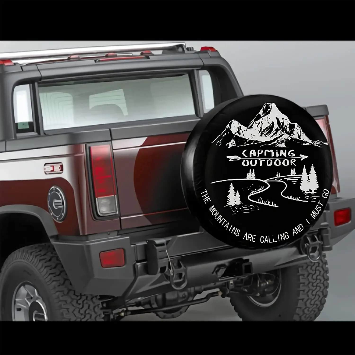 Mountain Design Camper Adventure Spare Tire Cover, Outdoor Spare Tire Cover for RV Trailer Truck SUV Weatherproof Wheel Protecto