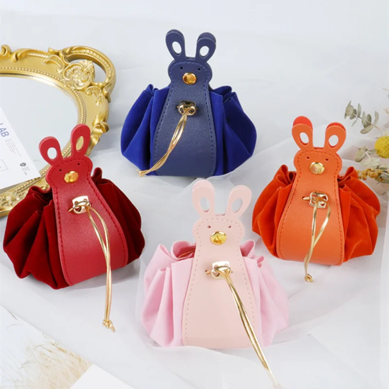 

Leather Cartoon Rabbit Gift Bag with Drawstring Multicolor Candy Packaging Box Wedding Favors Gifts Baby Shower Birthday Party