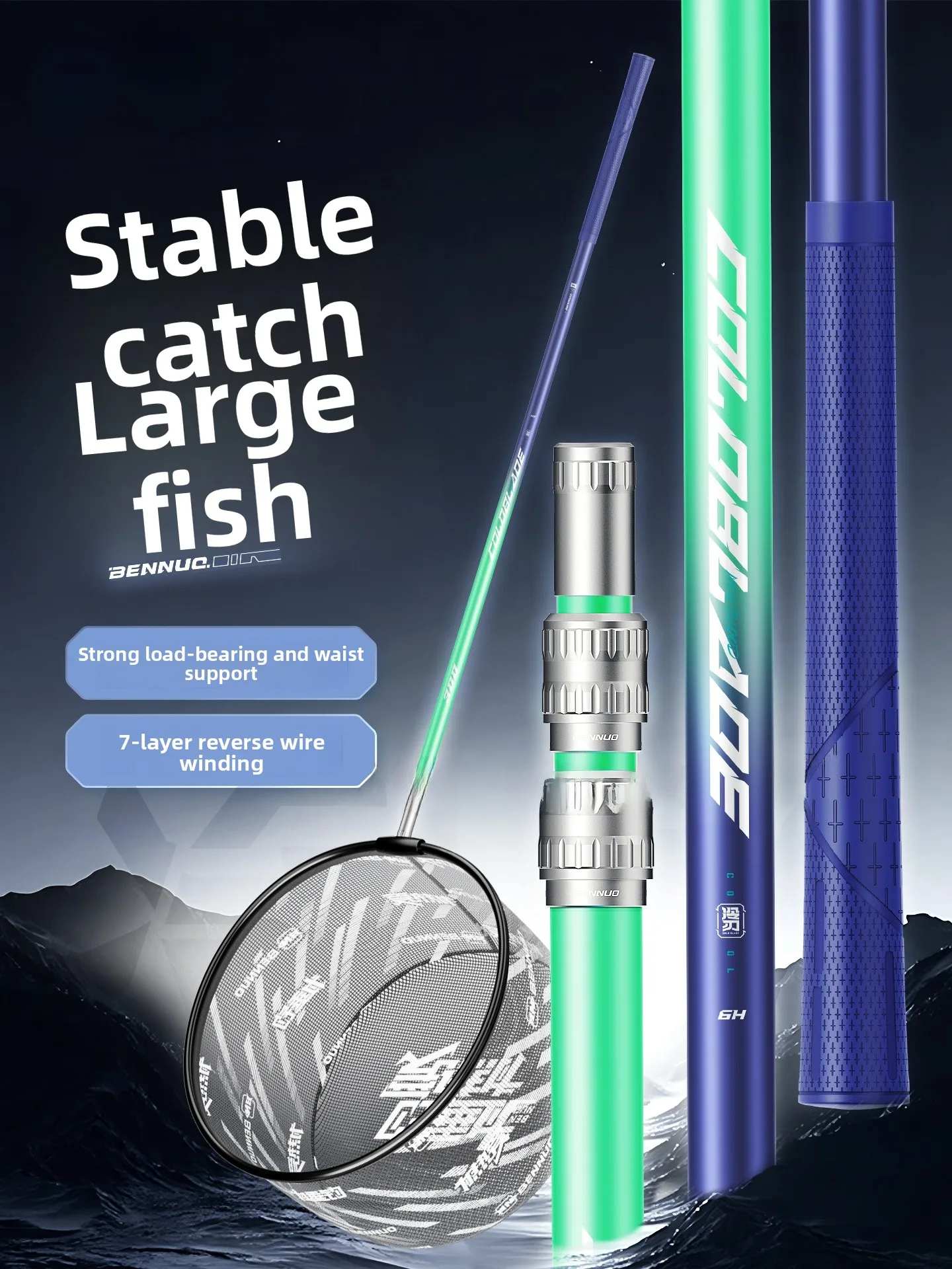 ensemble-de-filets-de-peche-en-carbone-ultra-legers-avec-perche-retractable-grand-filet-a-poisson-anneau-en-alliage-d'aluminium-pour-carpe-poisson-chat-bar-carpe-herbivore