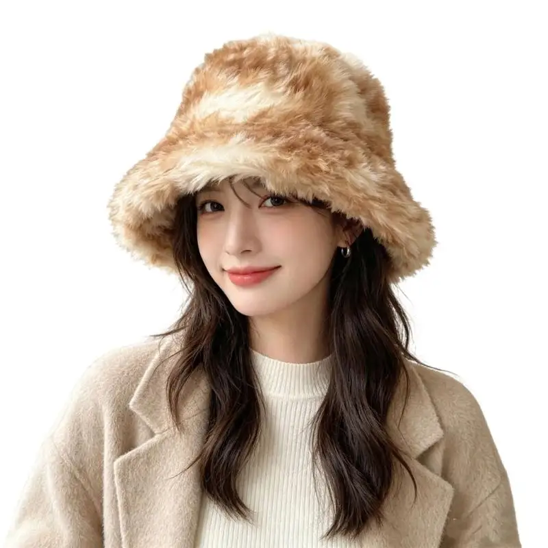 31BB Cold Weather Bucket Hat in Faux Furs, Soft Brims Winter Cap with Round for Daily Wear, Walking, and Travel Outdoor Activity