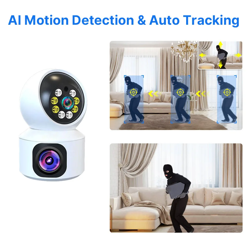 V380 Pro Dual Lens Security Camera Color Night Vision Auto Tracking 4MP Wireless Indoor WIFI MINI Camera