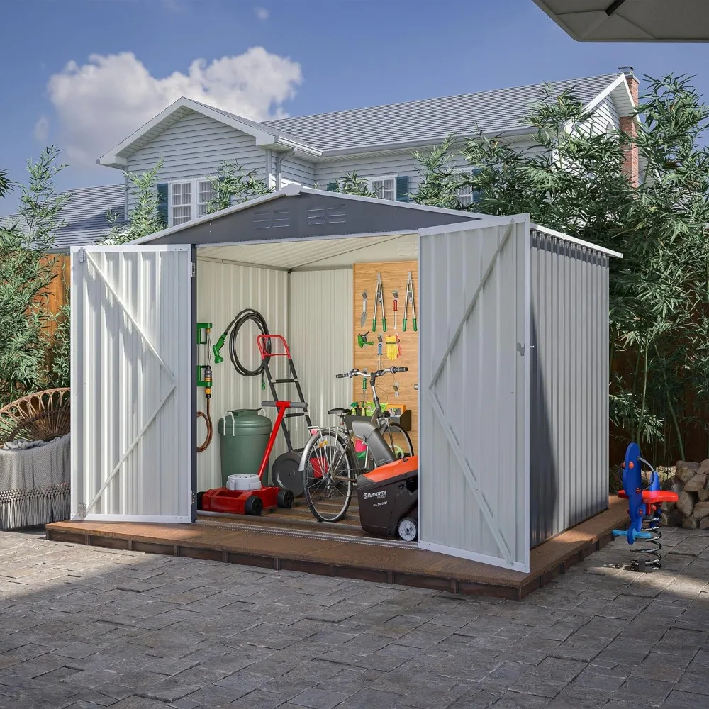 

6' x 8' Outdoor Storage Shed, Metal Garden Shed, Backyard Storage Shed with Double Lockable Doors,can be Used as Bike Sheds