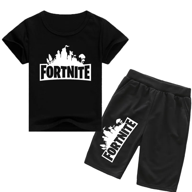 2 stks Fortnite Sport Shirt Zomer Nachtkleding Kinderen T-Shirt Pak en Shorts Cartoon Mode Sportkleding Katoenen Pyjama Halloween Gift