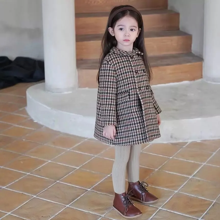 سترة الفتيات مع القطن ومعطف صوفي بريطاني منقوش سميك 2025 ملابس الخريف والشتاء سترة نمط جديد #5