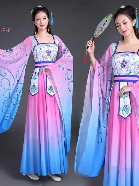 

Древняя фея Wu Meiniang Hanfu, сказочная юбка с большими рукавами, элегантный классический танцевальный костюм в китайском стиле