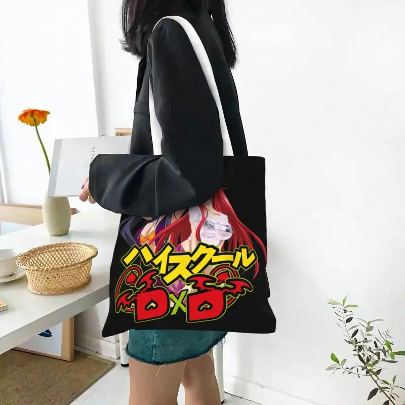 Kawaii Characters From High School Anime DxD Shopping Tote Bags Reusable Groceries Canvas Shoulder Shopper Bag