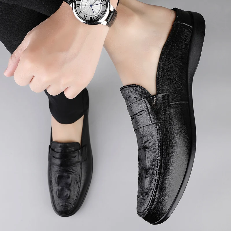 

Summer New Men's Half Top Embossed Breathable Casual Loafers Classic Black Men's Soft Bottom Anti Slip Comfortable Lazy Shoes