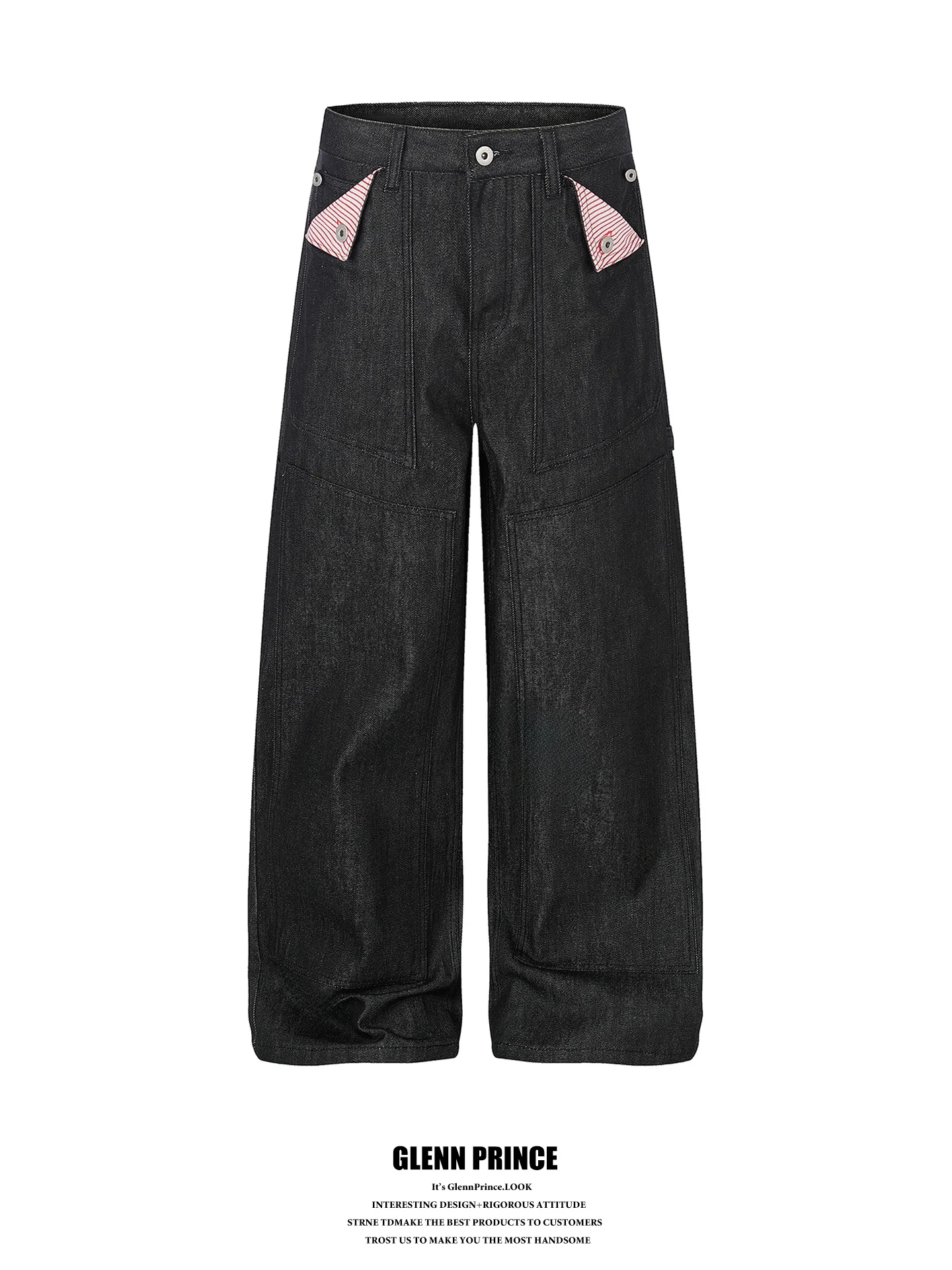 American Retro Striped Patchwork Denim Original Cow Men's Lazy Style A-Line Workwear Pants Casual Loose Straight Cotton Jeans