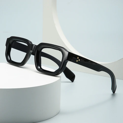 Imagen 2 del producto Gafas cuadradas negras de marca para hombre, montura óptica antiluz azul, gafas de lectura Retro con remaches pequeños, gafas para presbicia para hombre