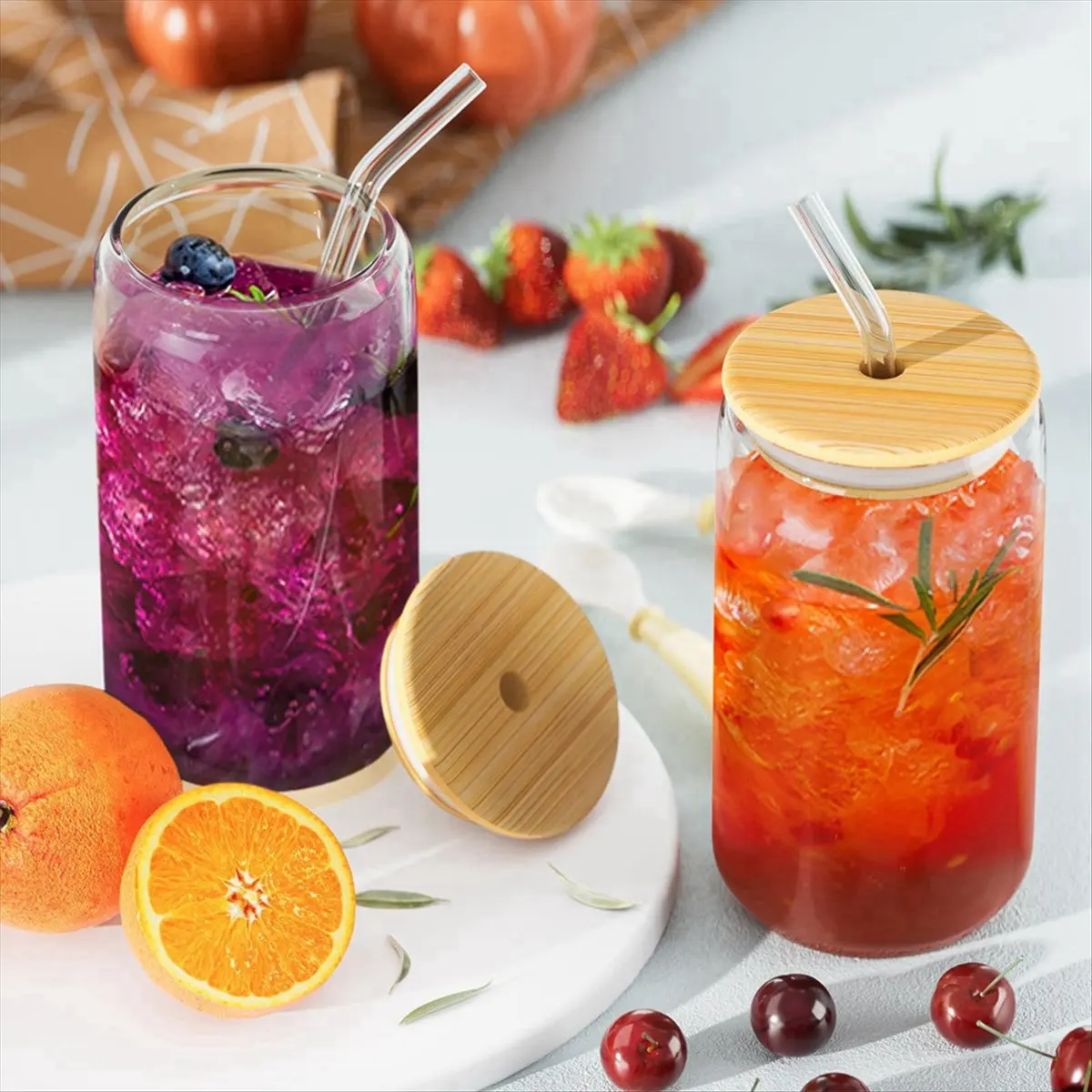 A45I 8-Piece Glass Set, Jar-Shaped Glass with Lid, Straw, A Stylish Gift for Friends and Relatives