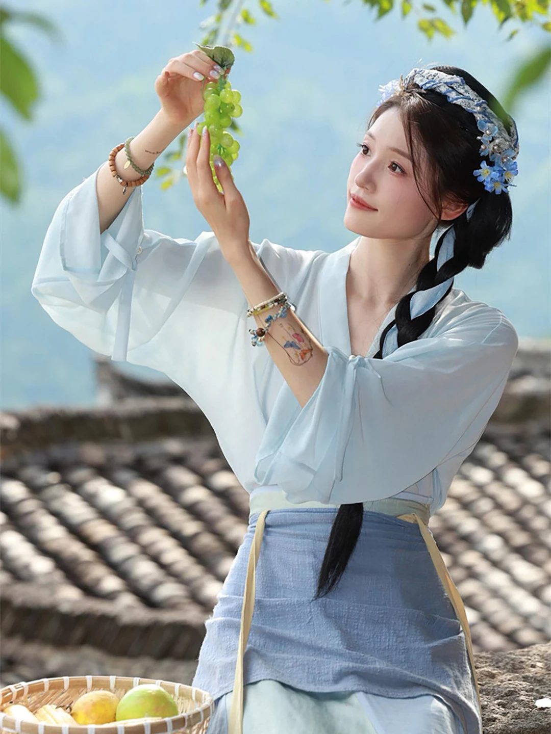 blue-hanfu-women's-daily-waist-length-collared-outfit-traditional-chinese-costume-set-for-modern-living-and-casual-wear
