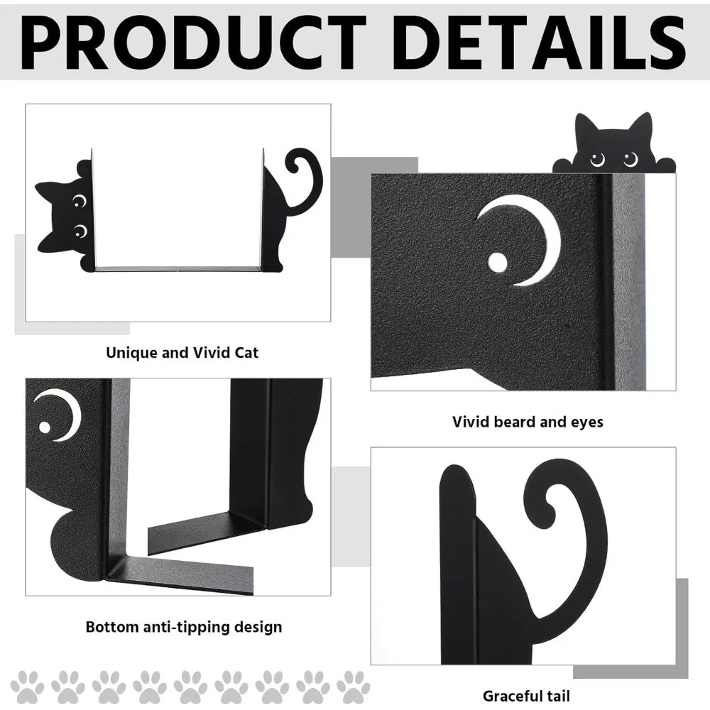 Versatile Metal Bookend Durable Iron Black Metal Cat Bookend Exquisite Creative Sitting Standing Cats Book Holder Home Library