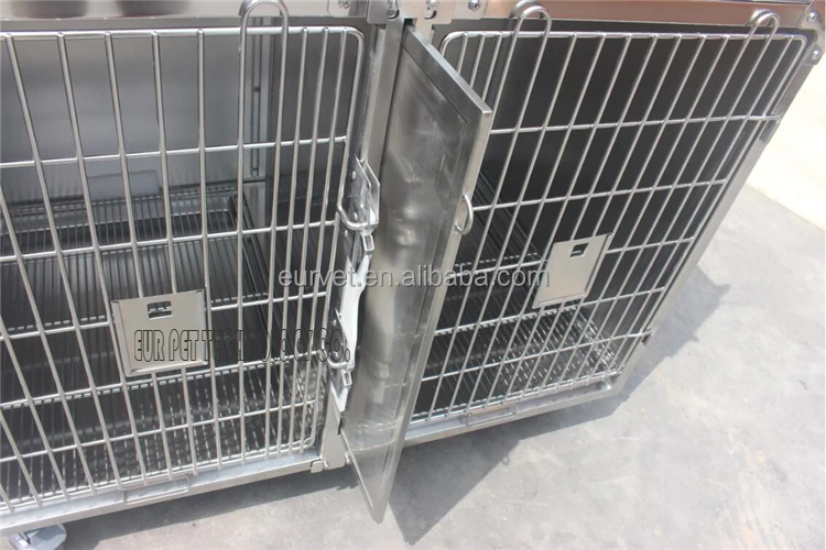 EUR VET 4 Doors Stainless Steel Cat Cage Silent Sliding Lock Acrylic Divider Anti-Vibration Quiet Wheels For Veterinary Clinic