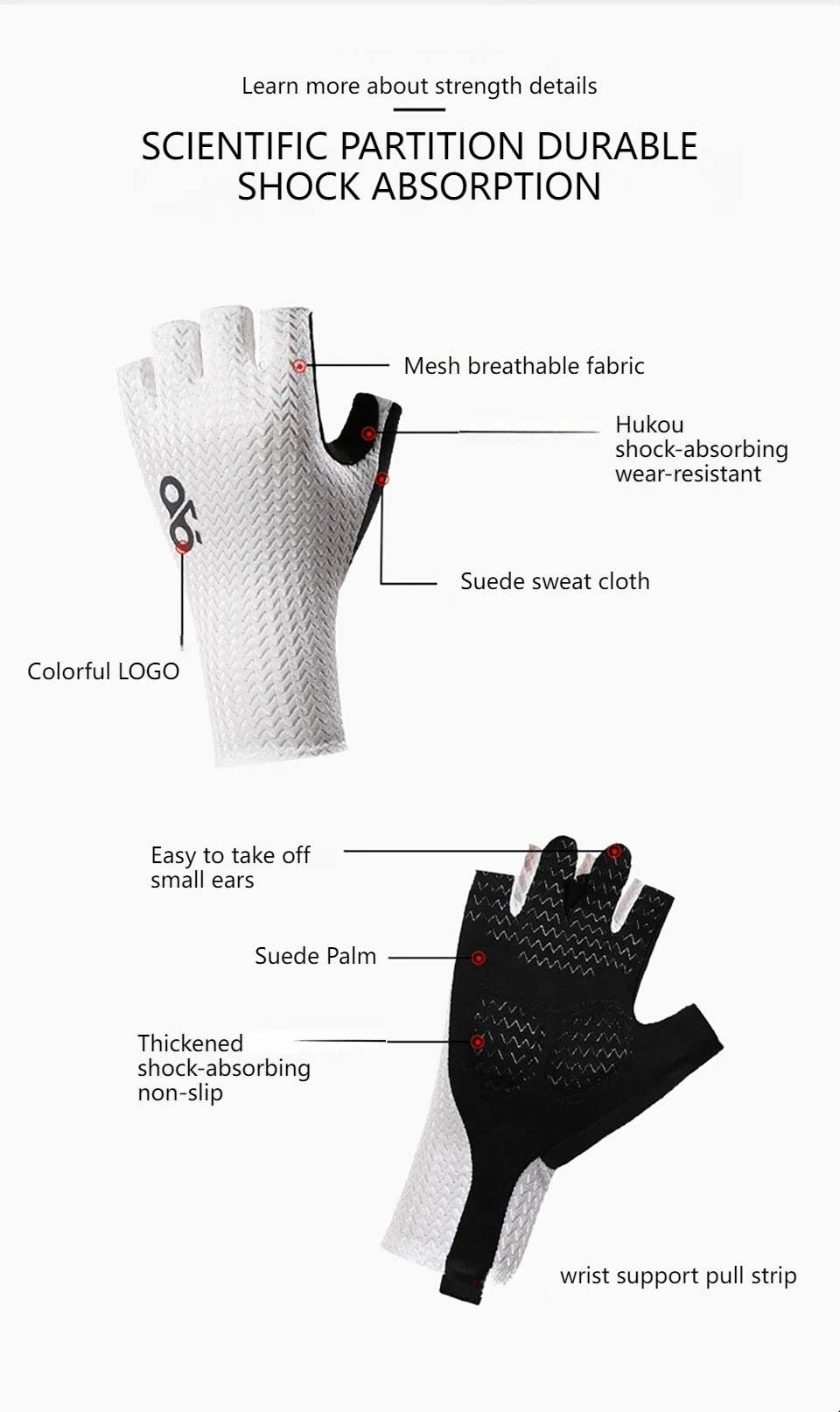 GTUBIKE Kurze Fahrradhandschuhe, fingerlose Handschuhe, rutschfest, Fahrrad-Lycra-Stoff, Halbfinger-Fäustling für MTB, Rennrad, Sport, Rennen – Detail 4